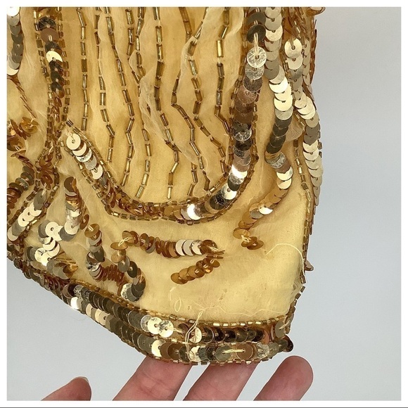 NWT VTG Mark & John by Gopal SILK Gold Sequin Beaded Dress HANDMADE Small - Picture 14 of 15